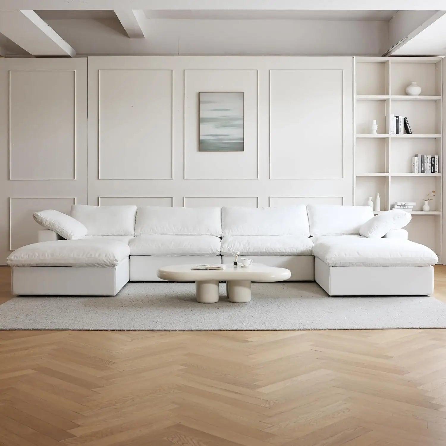 U-Shaped Cloud Couches for Living Room, 6-Seats Modular Convertible Sectional Sofas, Cushion Covers Removable, Comfy Sectional