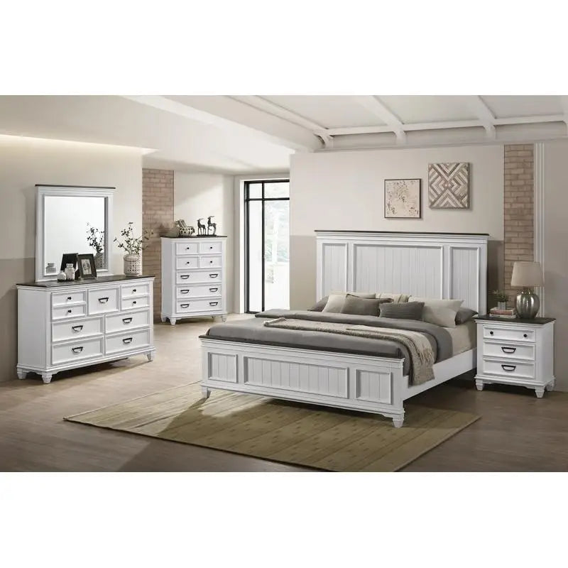 5-Piece Shiplap Panel King Bedroom Set with Bed, Dresser, Mirror, Nightstand, and Chest