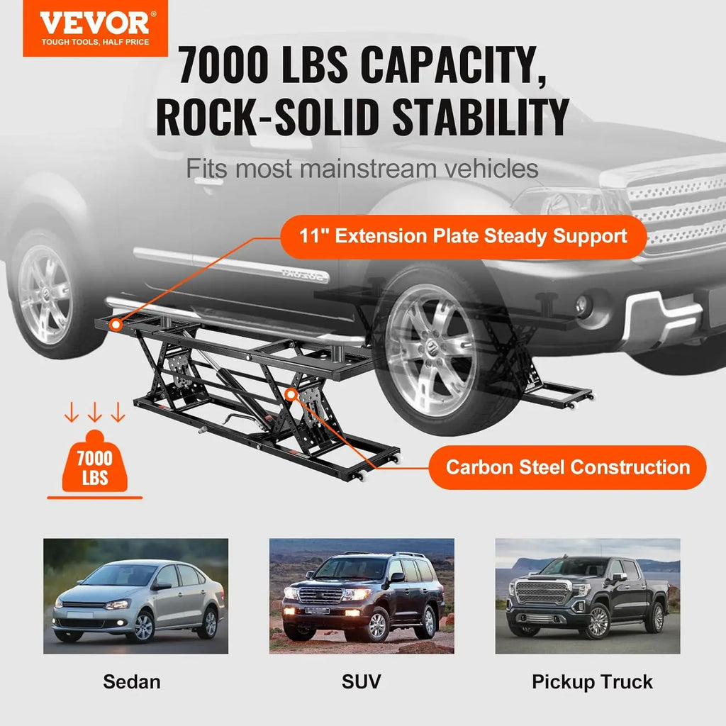 Portable Car Lift 7000 LBS Capacity, 26.8" Max Height, Heavy-Duty Steel Truck Lift with 120V Power