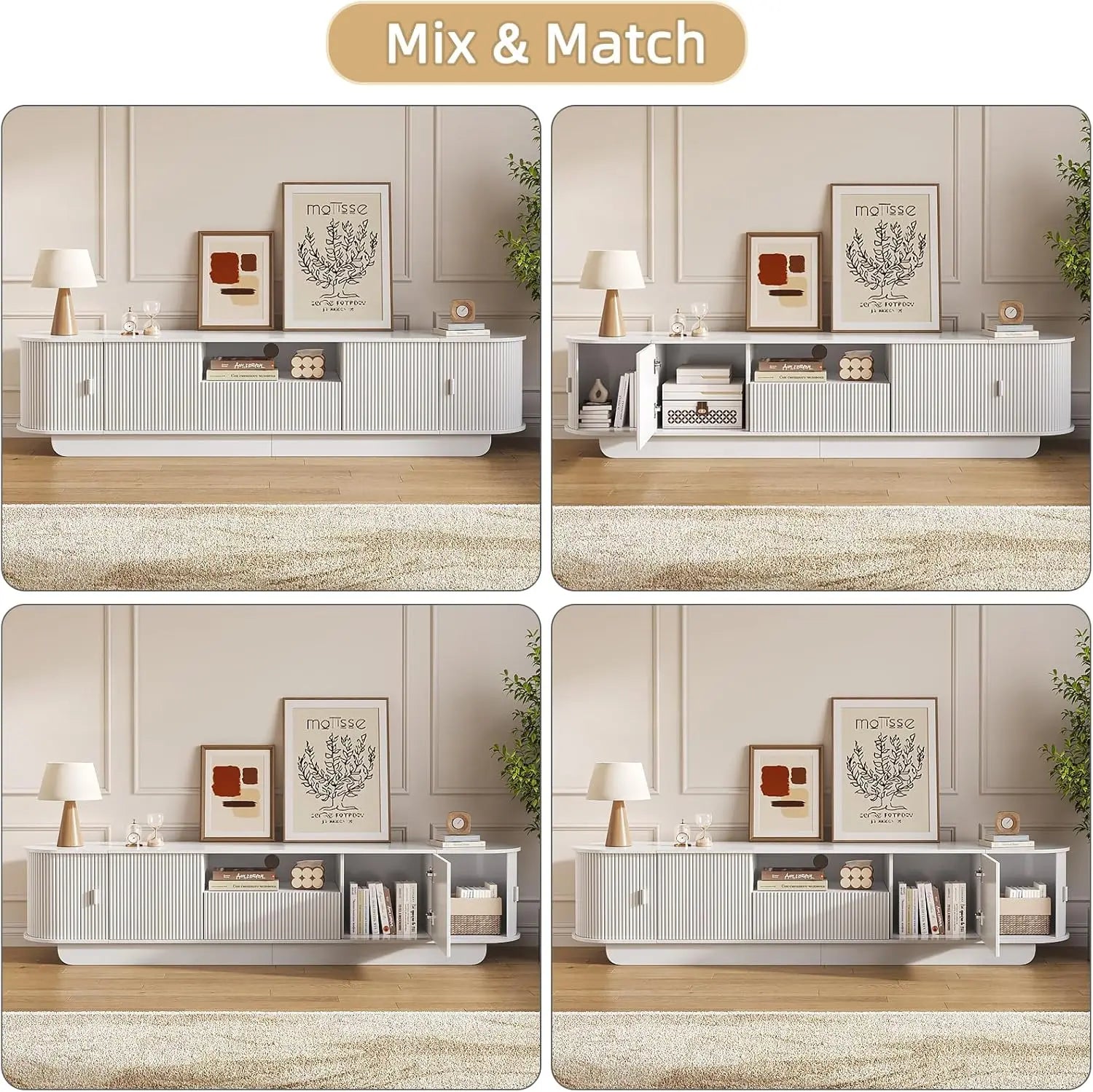 86.61'' TV Stand for 55-85" TV, Modern Entertainment Center with Large Storage Cabinet & Open Shelves, TV Console
