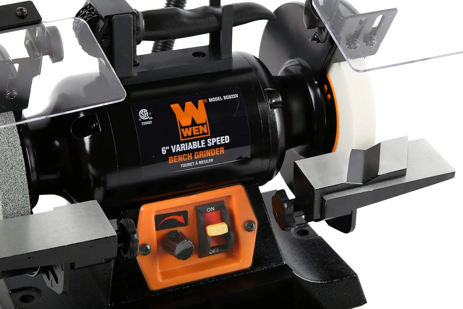 6-Inch Variable Speed Bench Grinder with Flexible Work Light, 2.5-Amp, Black BG625V