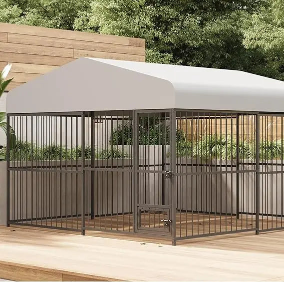 Large Outdoor Dog Kennel with 10x10x6 Dimensions, Durable Roof for Heavy-Duty Use, UV-Protected Waterproof Cover