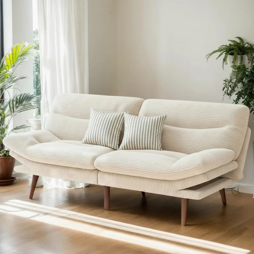 Futon Sofa Bed, 3-in-1 Futon Couch w/Adjustable Backrest & Armrests, Corduroy Convertible Sofa Bed, Folding Sleeper Recliner