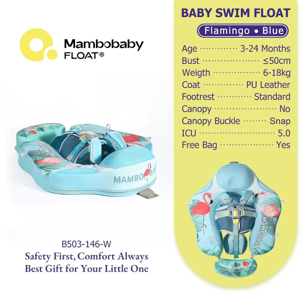 Gentle Skin-Safe Flamingo Air-Free Chest Float with Flat Canopy B503-143-W-Z Baby Swimming Ring Infant Water Circle