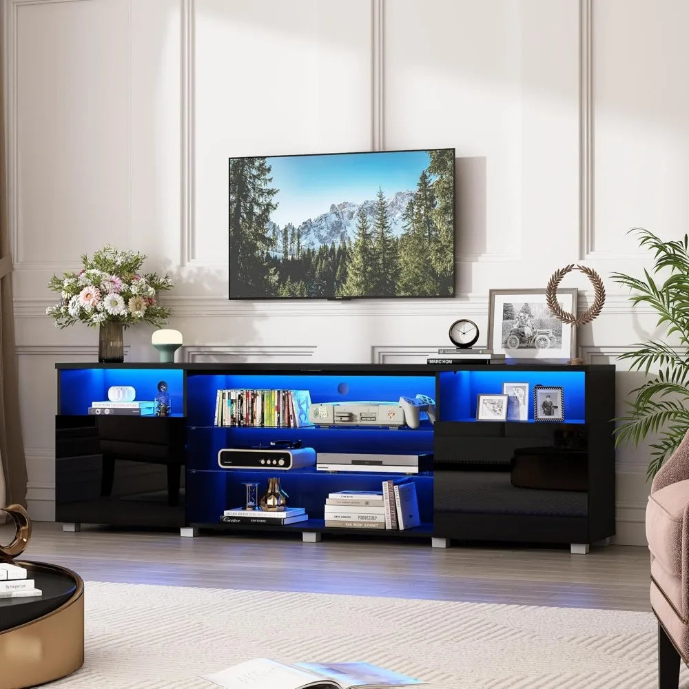Modern LED 80.7 inch TV Stand for 80/85/90 inch TV,High Glossy TV Entertainment Center with Storage Drawer, TV Stand