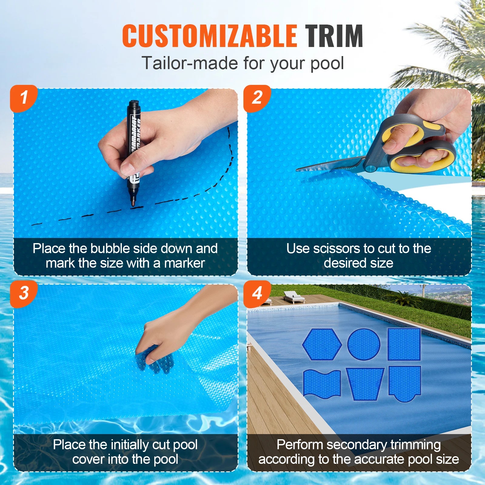SucceBuy Solar Pool Cover Rectangle Solar Blanket for Pools Inground Above Ground Swimming Pool Solar Cover 12 mil Solar Covers