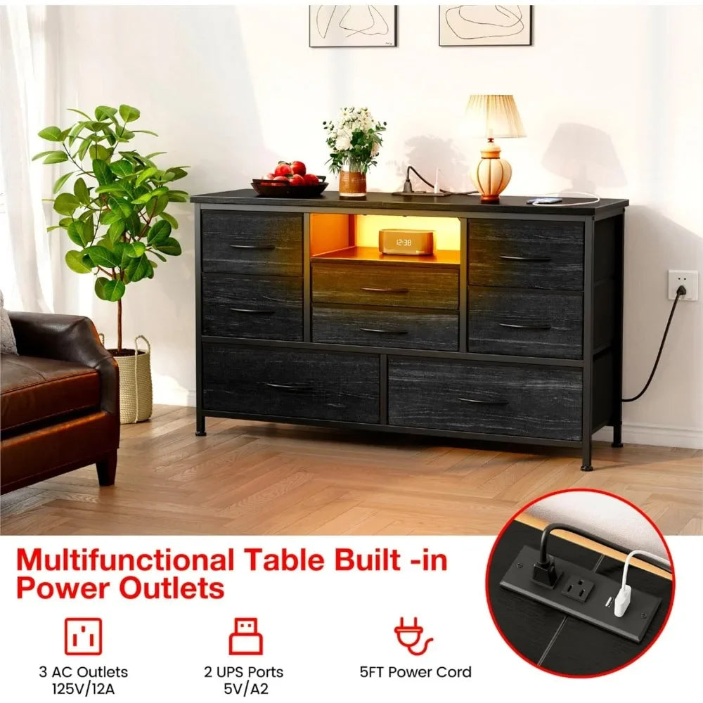 Customizable 8-Drawer LED Dresser/TV Stand With Power Outlet For 55'' TV - Wide Storage Chest For Bedroom, Living Room, Entryway