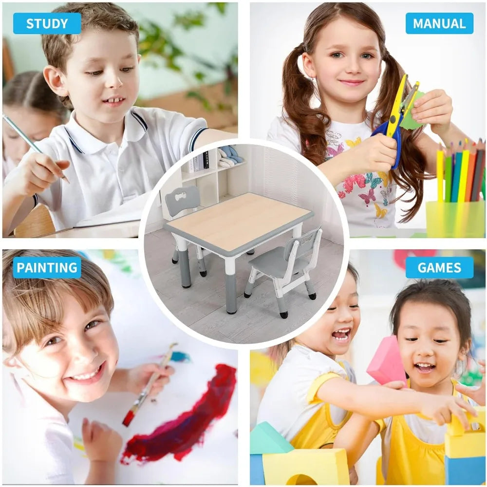 Kids Table and Chairs Set, Height Adjustable Toddler Study Table and Chairs, Arts & Crafts Table, Suitable for Ages 2-10, Child