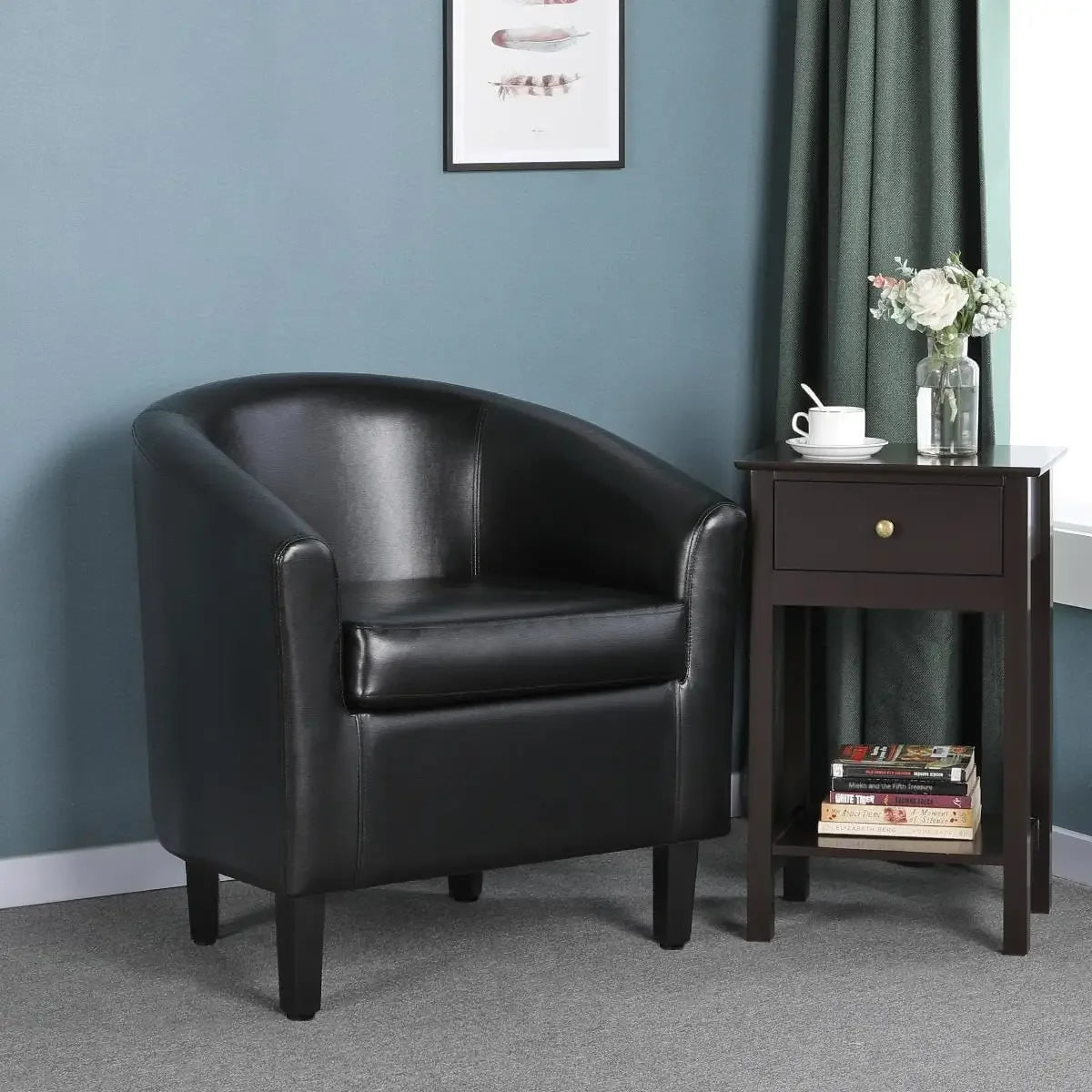 Barrel Chairs Set of 2, Faux Leather Club Chairs,PU Leather Accent Chairs, Waiting Room Chair with Soft Padded Seat for Bedroom