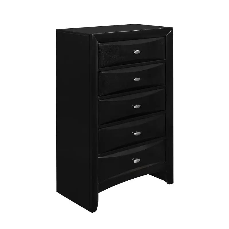5-Piece Full Bedroom Set in Lucille Black Finish with Modern Design and Sleek Storage Solutions