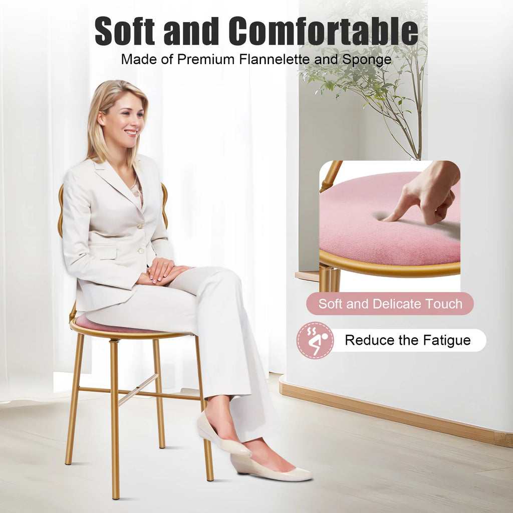 Deep Pink Makeup and Dressing Chair with Bow Shaped Backrest for Restaurants, Nail Salons/Parties