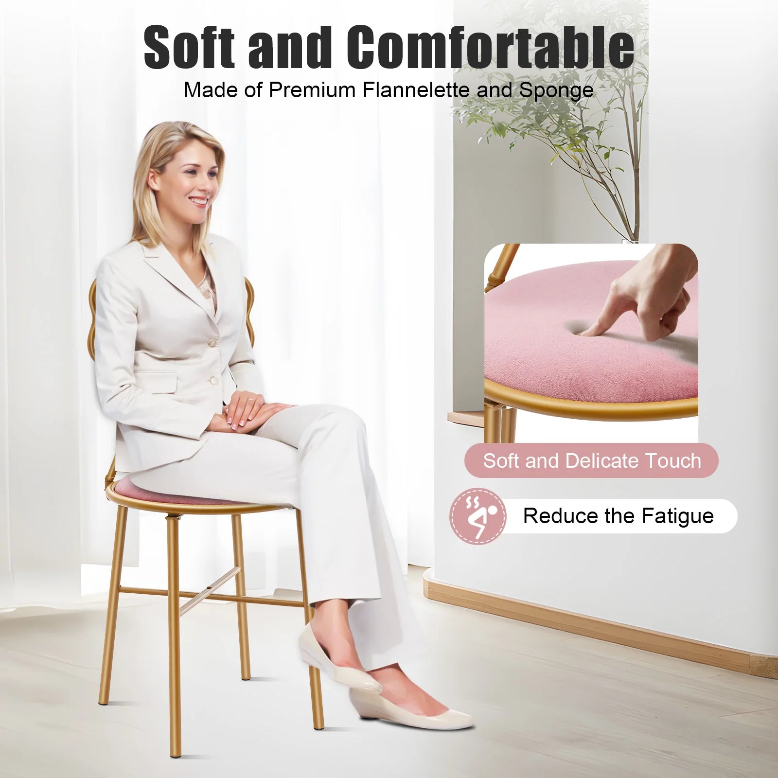 Deep Pink Makeup and Dressing Chair with Bow Shaped Backrest for Restaurants, Nail Salons/Parties