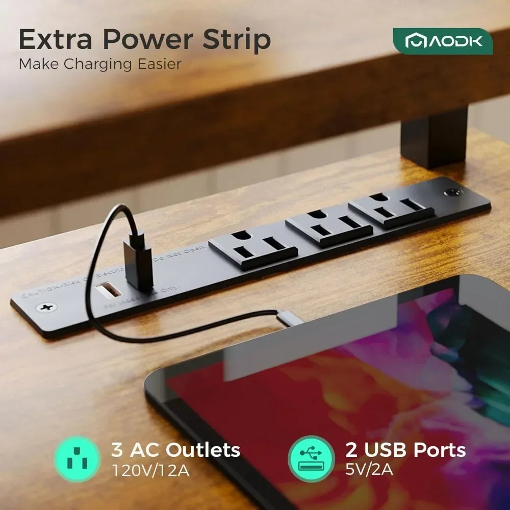 Electric Standing Desk with Drawers & Keyboard Tray, 55" Height Adjustable Gaming Desk with Power Outlets & LED Lights