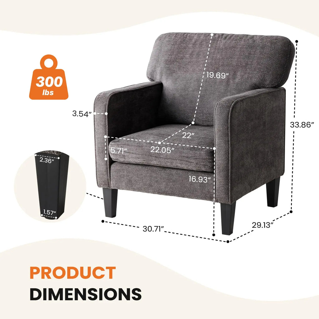 JHK Modern Accent Chair for Living Room/ Ergonomic with Armrest and Backrest Lumbar Support /Reading Lounge Chair For Bedroom