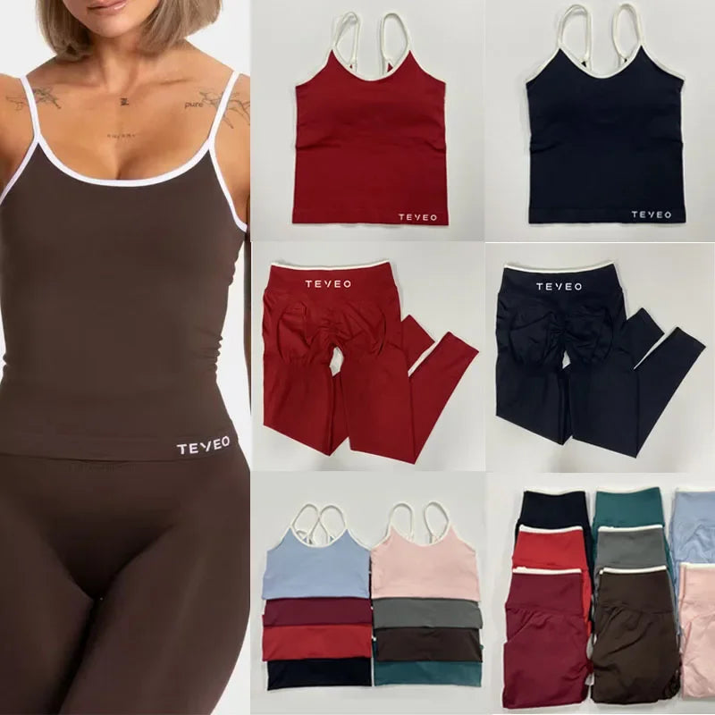 TEVEO – Yoga Outfits with Curves for Females, Ensemble for Sports with Breathable Fabric