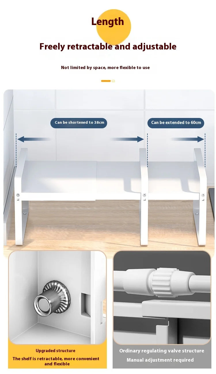 Kitchen Storage Layered Shelf/ Microwave Rack Standing Countertop/ Retractable Condiment/ Oven Organizer/ Kitchen Accessories