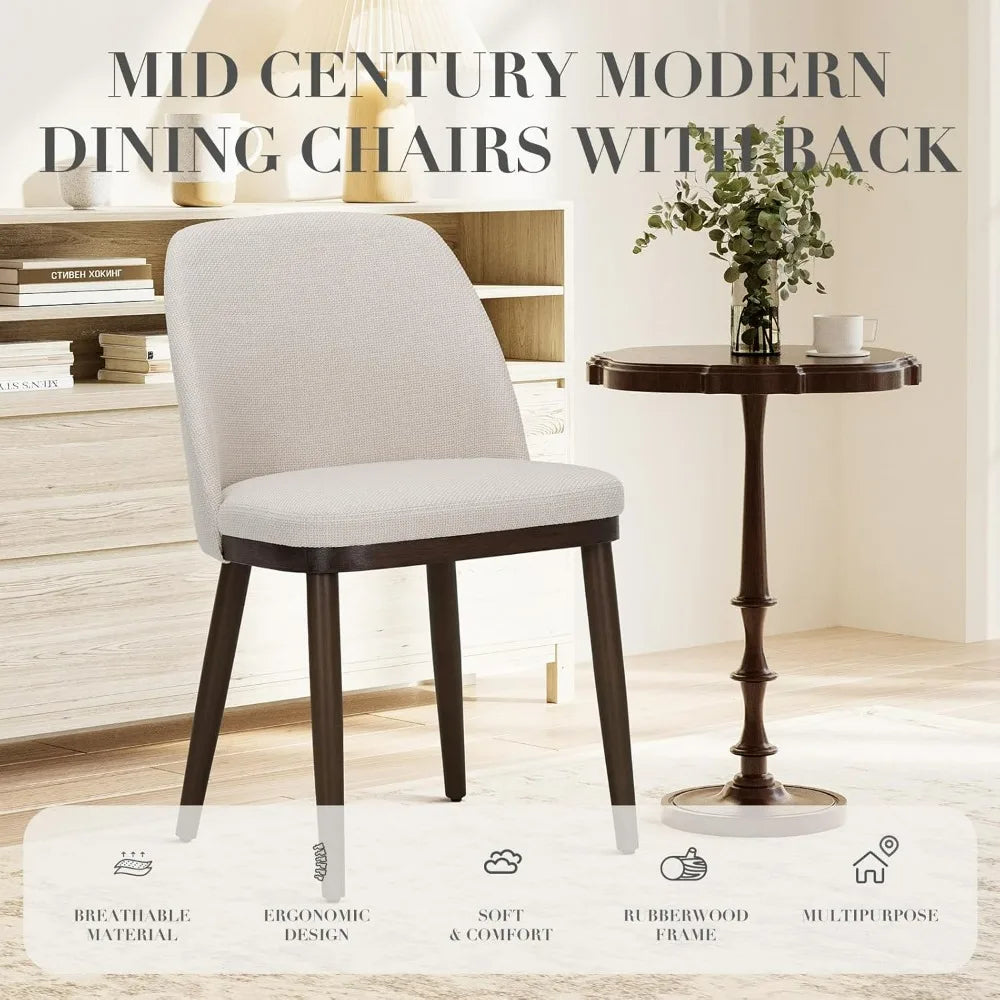 Modern Fabric Upholstered Dining Chairs Set of 4, Contemporary Kitchen Chairs with Back Support, Wooden Leg Dining Room Chairs