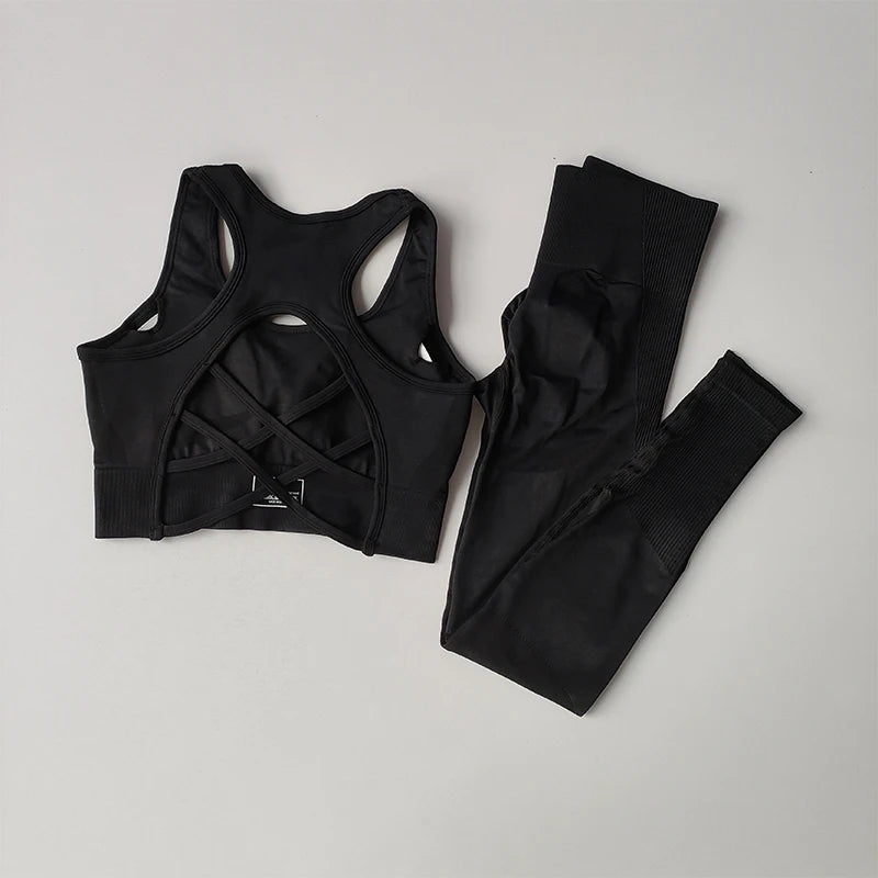 Women's Seamless Workout Set High Waisted Yoga Pants & Sports Bra with Removable Pads/ Booty Lifting for Running Training