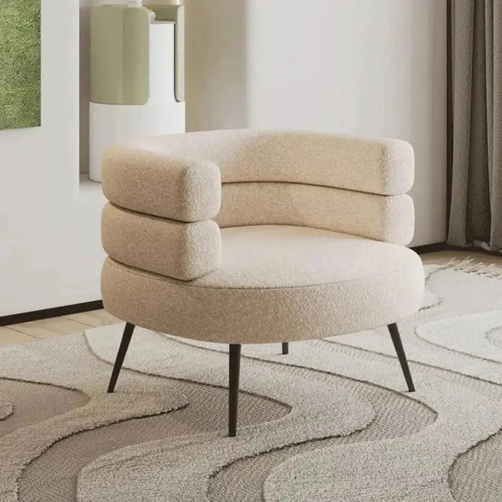 Mid Century Sherpa Boucle Accent Chair, Round Upholstered Barrel Arm Chair for Small Spaces, Fluffy Side Corner Sofa for Living