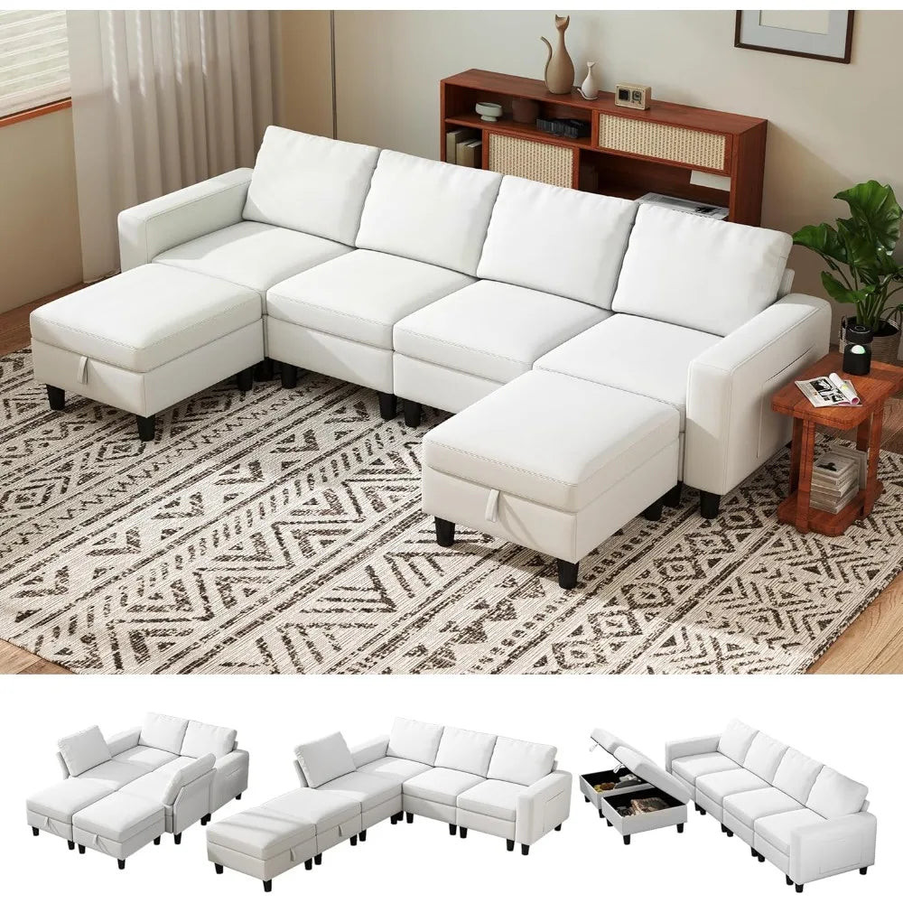 Modular Sectional Sofa, 110" Modular Couch with Storage & Adjustable Backrest, 6-Seat Convertible Sectional Couches
