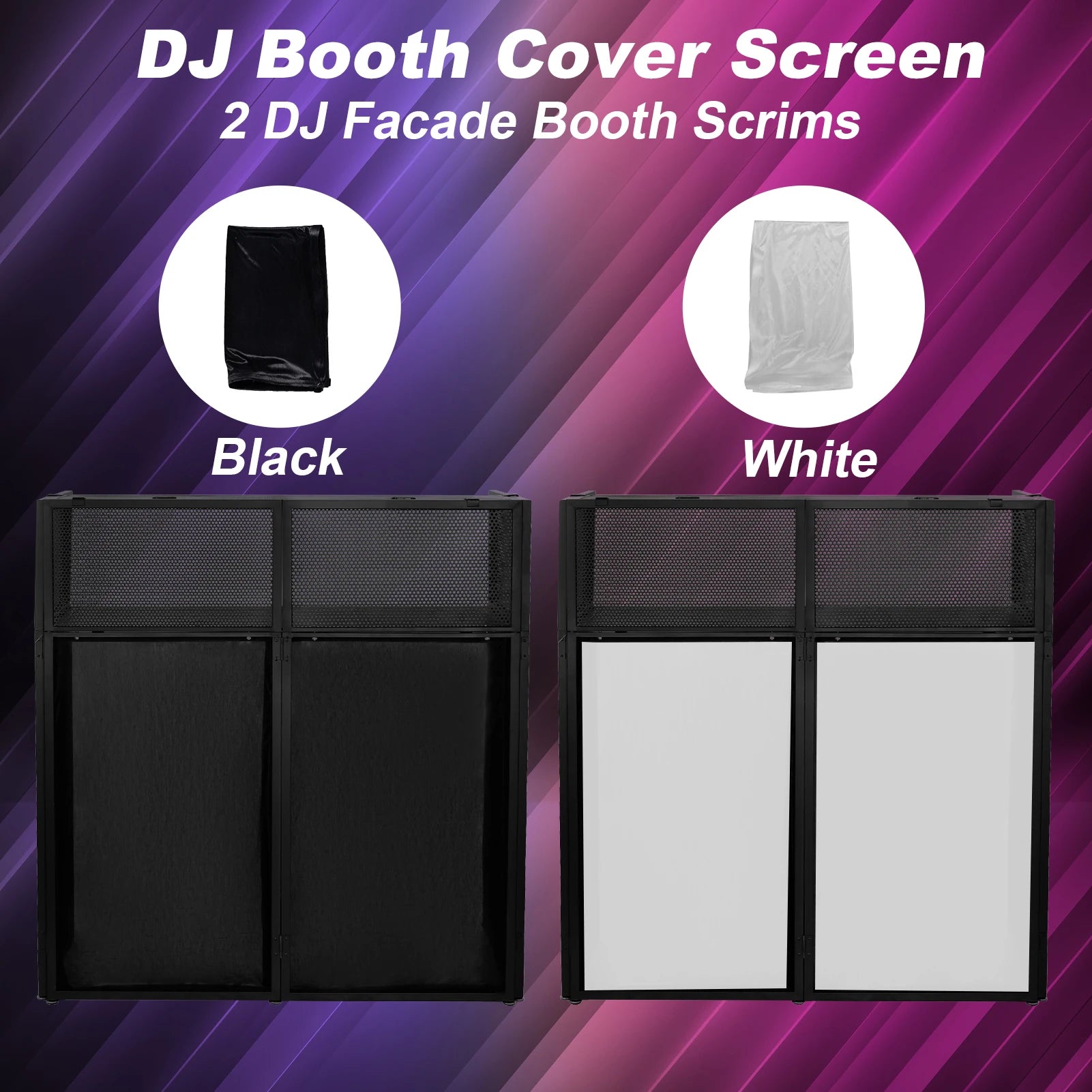 Portable DJ Booth Stand with Metal Frame, Height Adjustable Foldable DJ Table Rack with Black and White Scrims, Carrying Bag