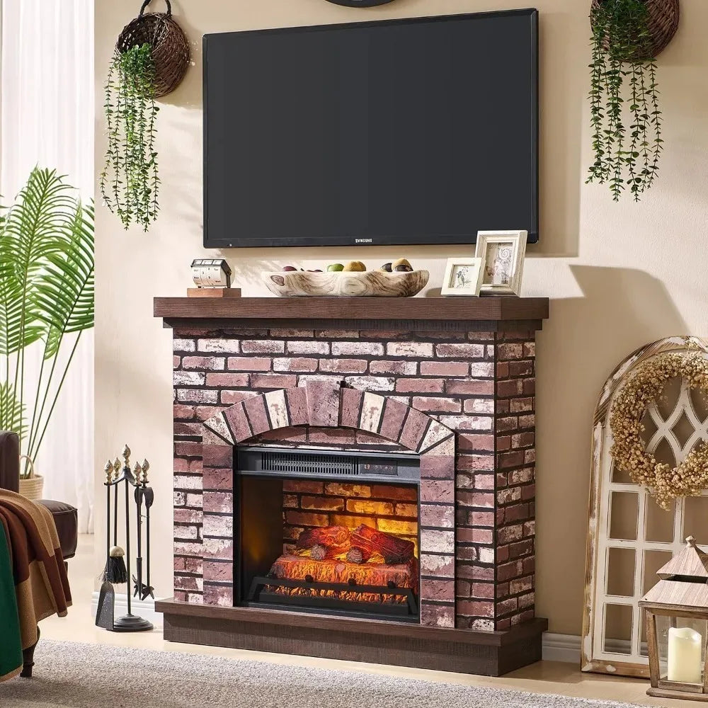 42" Electric Fireplace with Mantel, Farmhouse Fireplace TV Stand w/23'' Freestanding Electric Fireplace Heater, Remote Control,