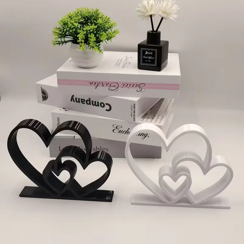 Heart-to-Heart Statue - Black & White Love Ornament, Desk & Bookshelf Decor, Valentine’s Gift, Home Decoration
