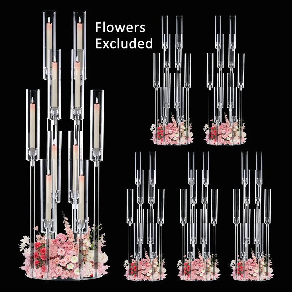 6PCS Clear Acrylic 10-Arm Candelabra Table Candle Stand, Wedding Baby Shower Party/ Table Centerpieces /Decor Candle Holders