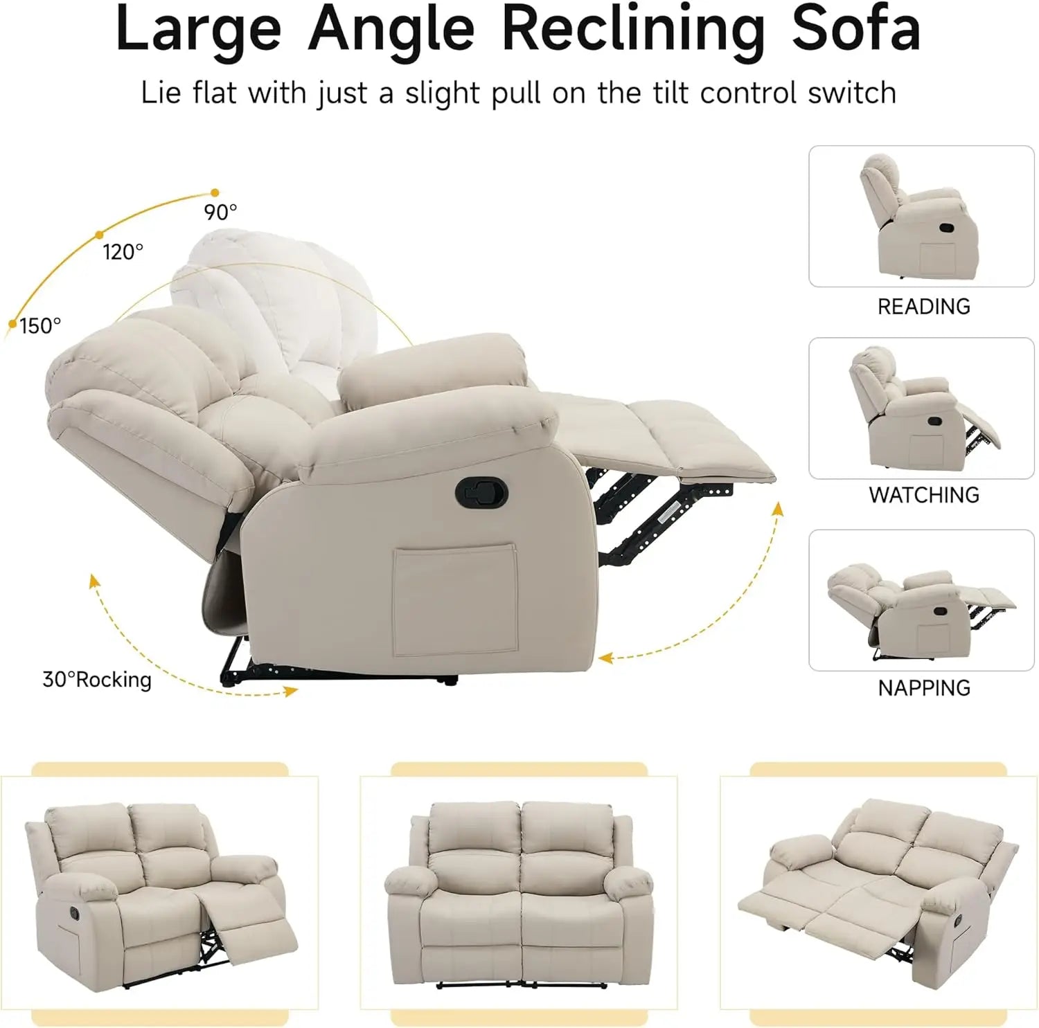 Reclining Loveseat Sofa Leather Recliner Couch 2 Seater Sofa, Home Theater Seating