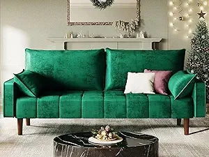 67" Loveseat Sofa, Velvet Fabric Sofa Couch for Small Space, Modern Loveseat with Button Tufted Seat and Side Storage Pockets