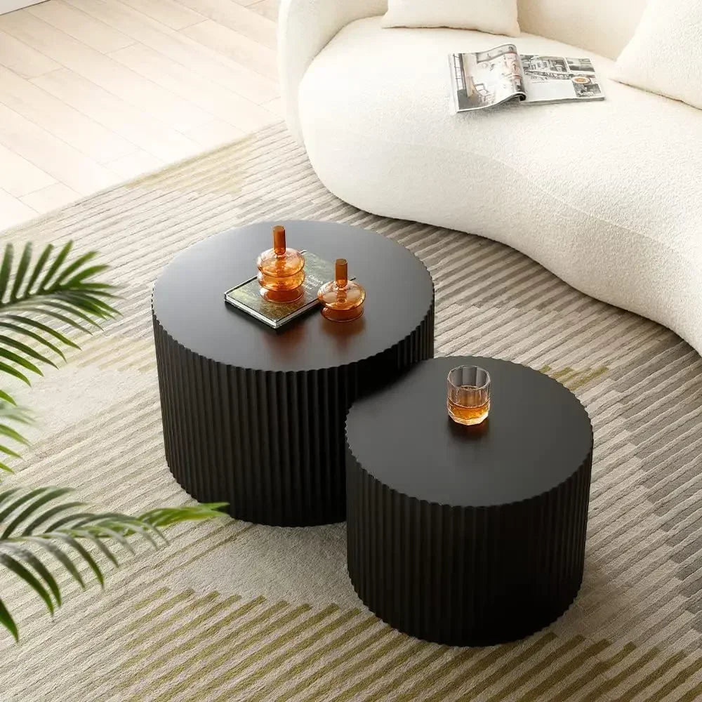 Black Round Coffee Table Set of 2,for Living Room, Modern Wooden Side Tables Accent End Table for Apartment,(Black-Round)