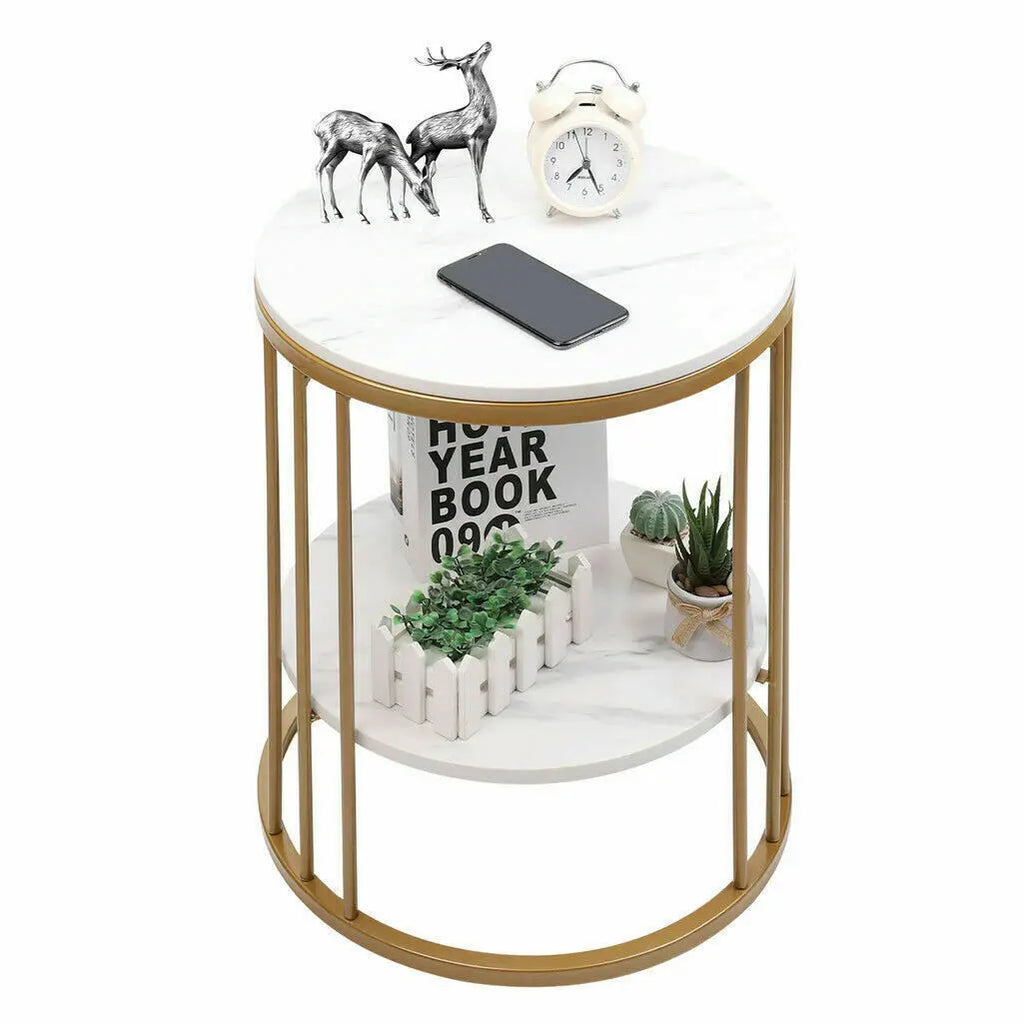 2-Tier White Marble Side Table , Coffee Table, Nightstand, Jewelry Storage