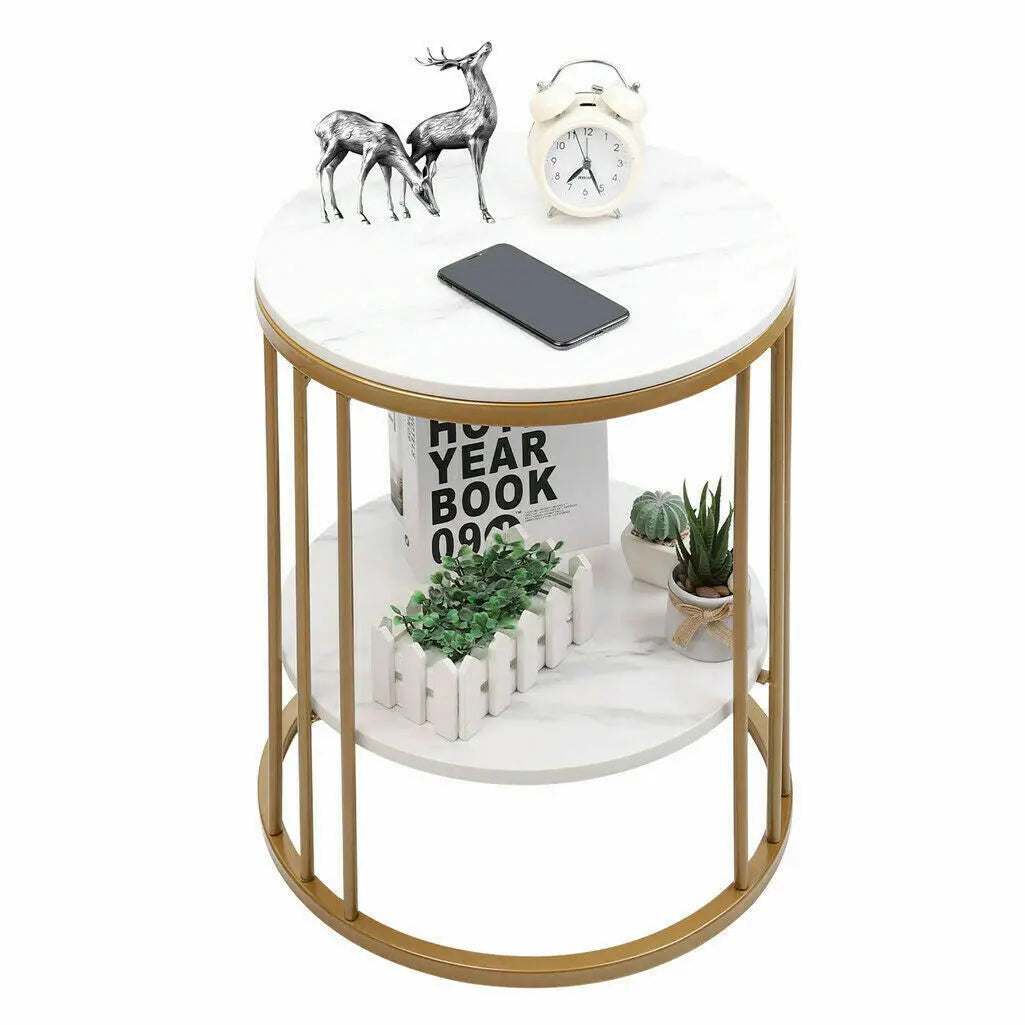 2-Tier White Marble Side Table , Coffee Table, Nightstand, Jewelry Storage