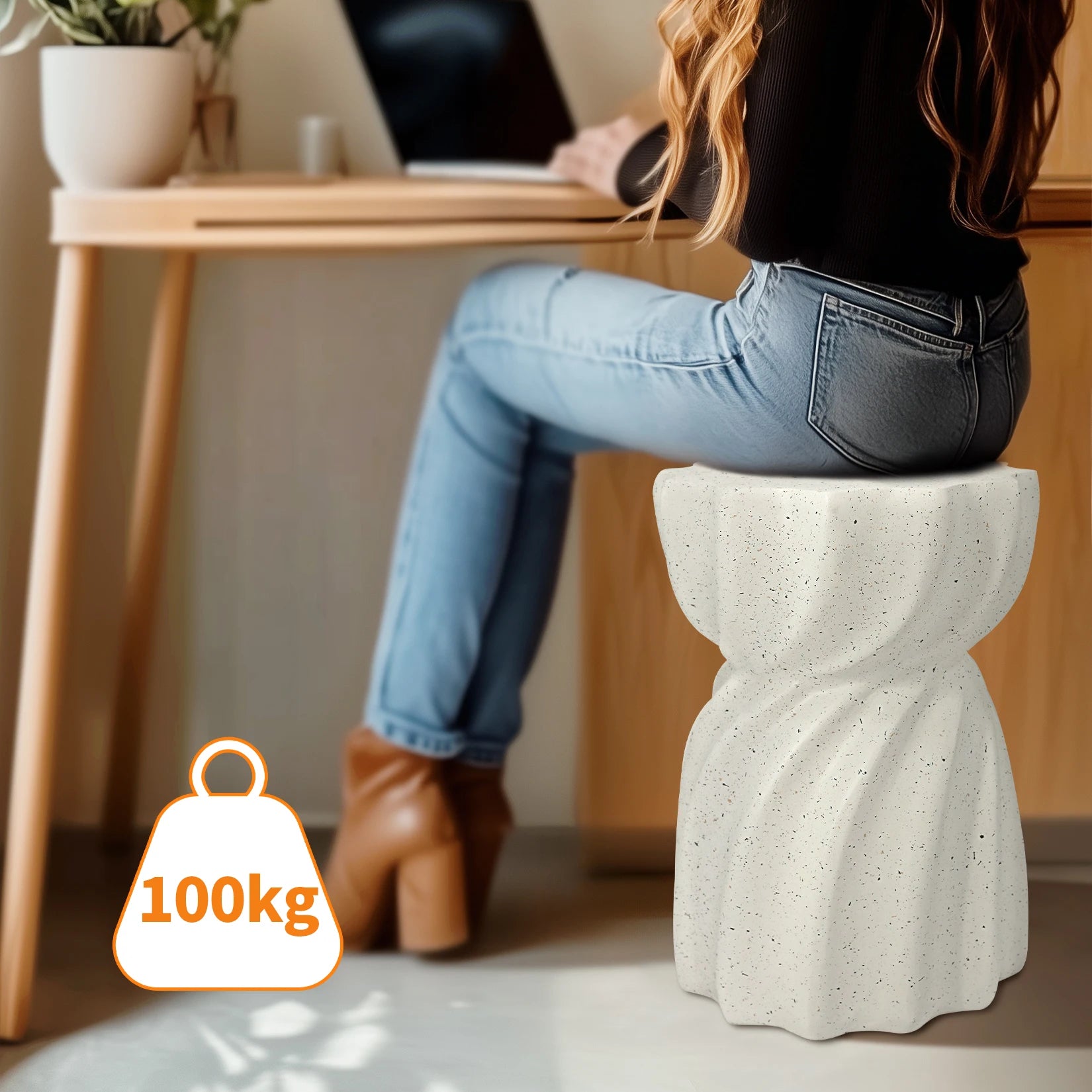 Contemporary Lightweight Concrete Accent Side Table/ Patio Hourglass /Side End Table/ Garden Stool/ Living Room/ Office