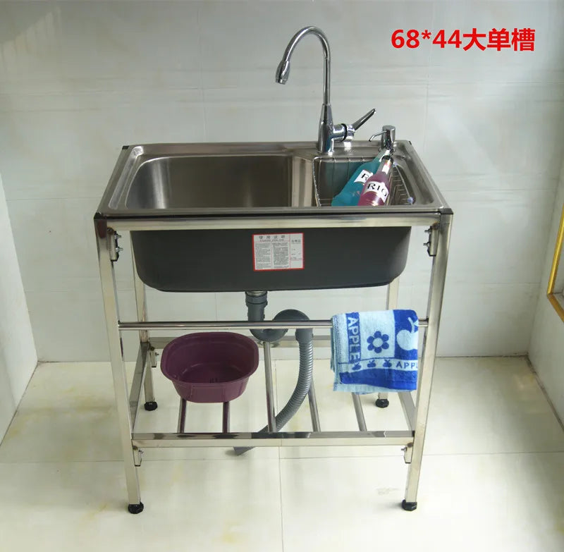 The Kitchen is Thick and Simple, Stainless Steel Double Sink, Single Sink, Double Sink, Large Single Sink with Bracket, Water Basin