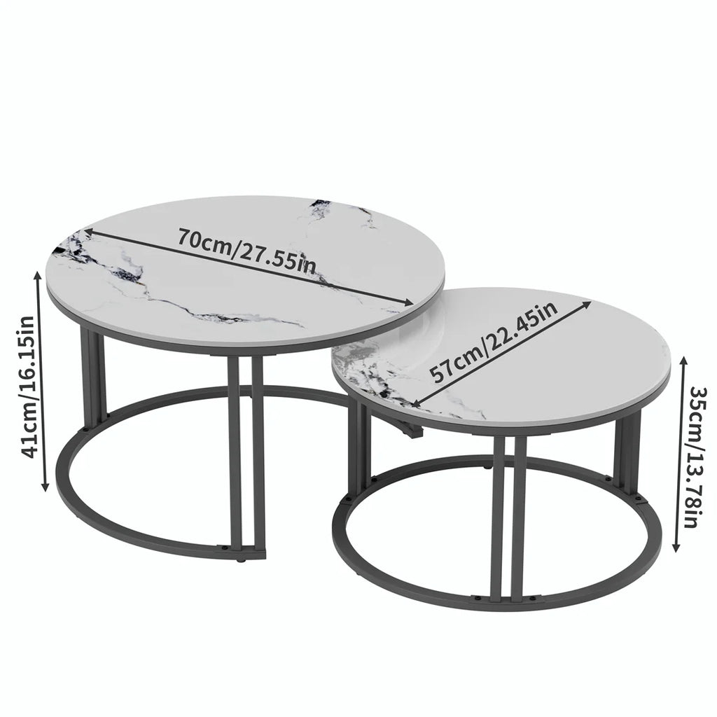 Set of 2 Round Living Room Nesting Table Anti-Rust Outdoor Stacking Center Coffee Table, Small Space Friendly