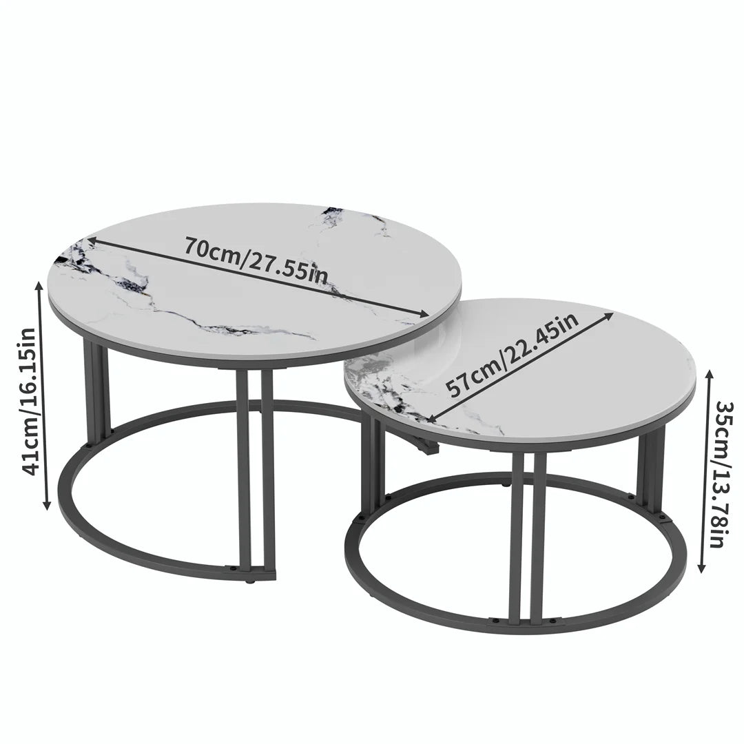 Set of 2 Round Living Room Nesting Table Anti-Rust Outdoor Stacking Center Coffee Table, Small Space Friendly