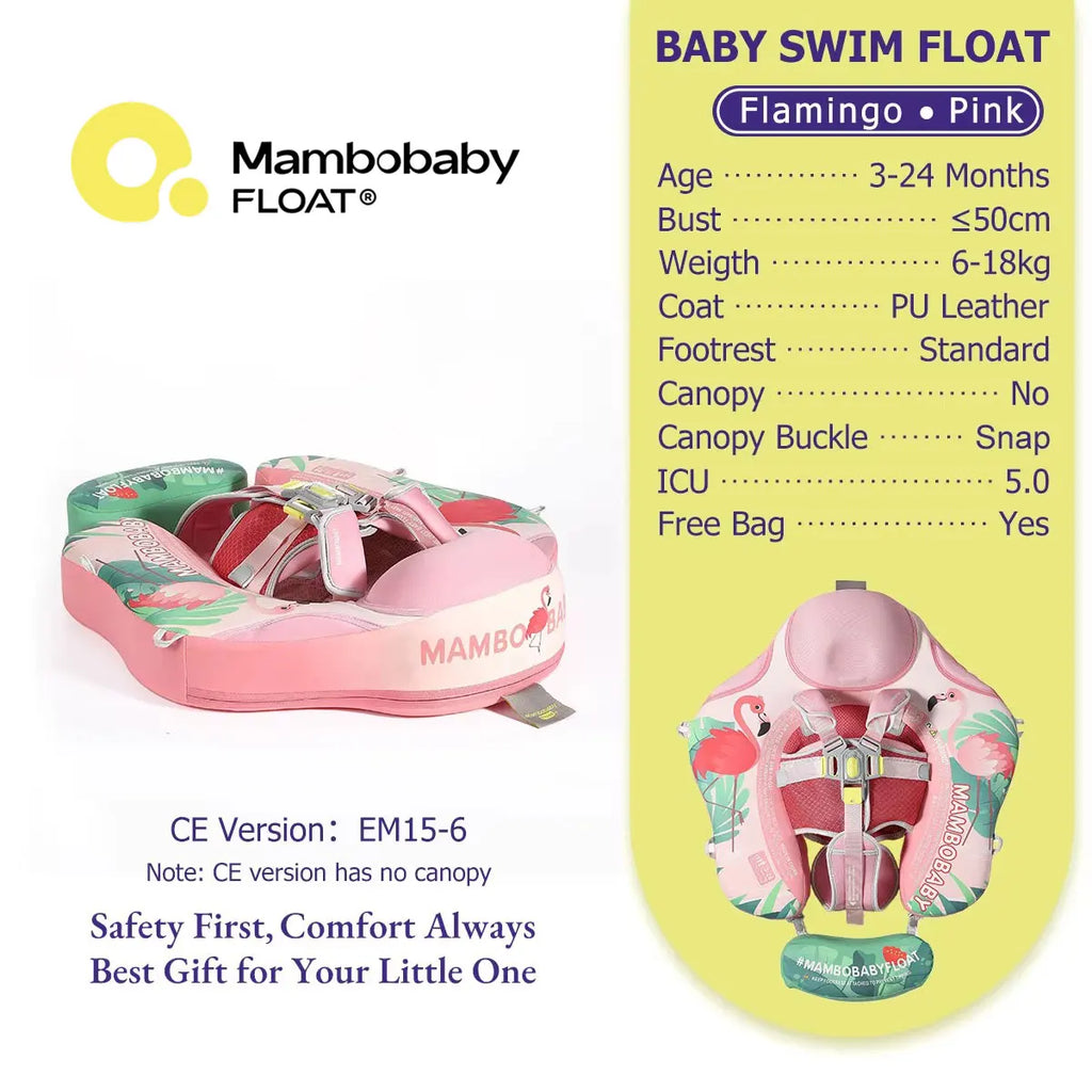 Gentle Skin-Safe Flamingo Air-Free Chest Float with Flat Canopy B503-143-W-Z Baby Swimming Ring Infant Water Circle