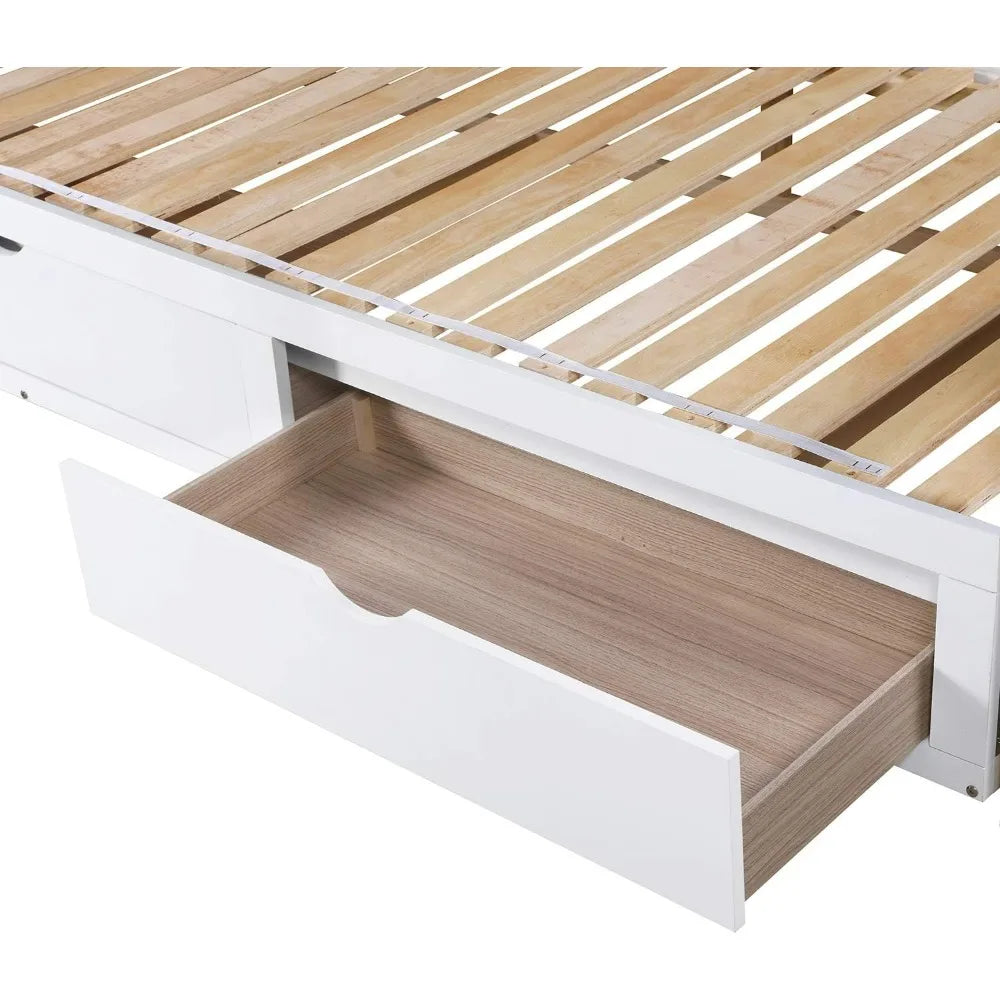 Expandable Solid Wood Daybed with Trundle and Storage Drawers, Convertible Twin to King Size Bed, Easy Assembly for Bedroom