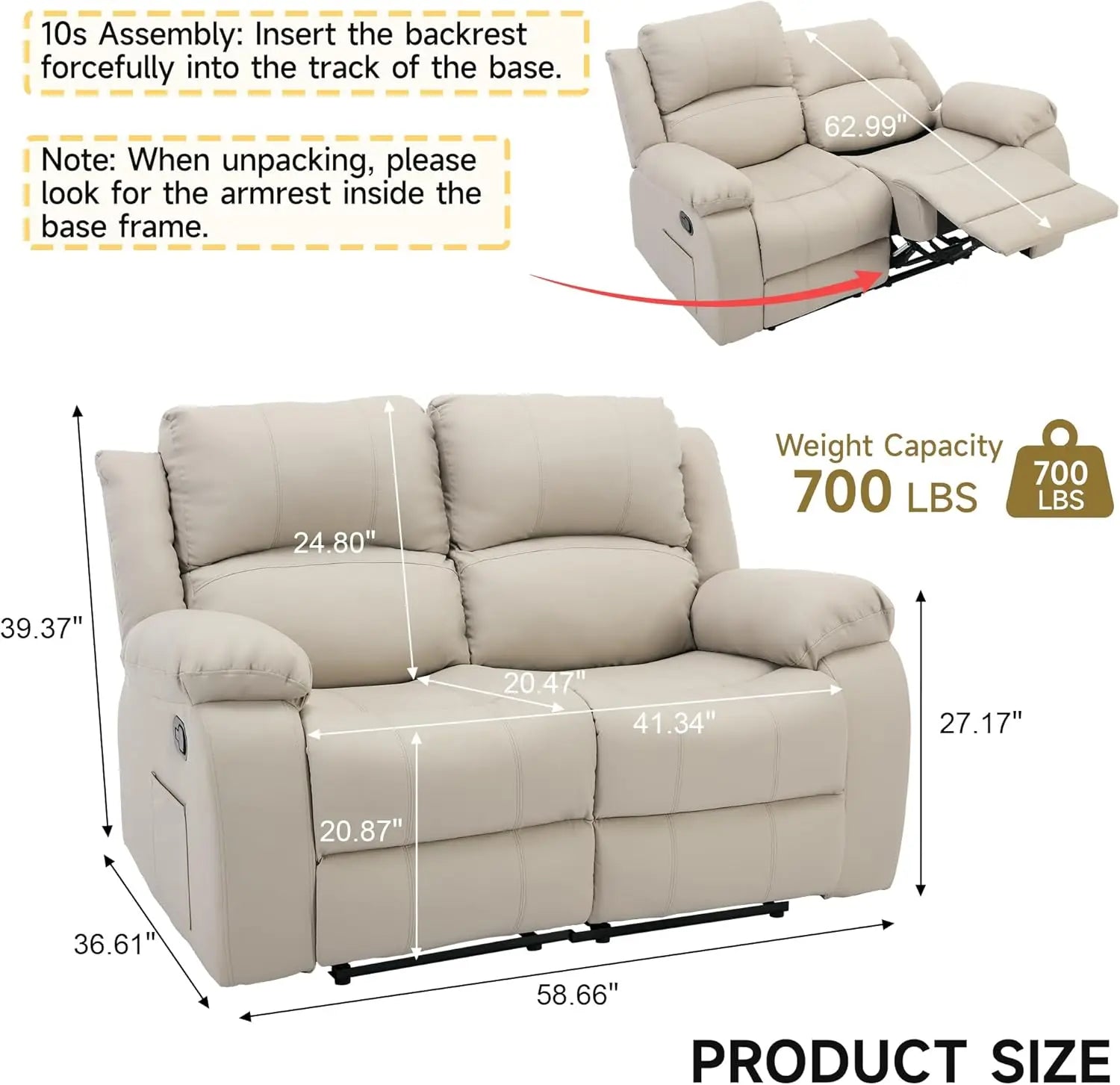 Reclining Loveseat Sofa Leather Recliner Couch 2 Seater Sofa, Home Theater Seating