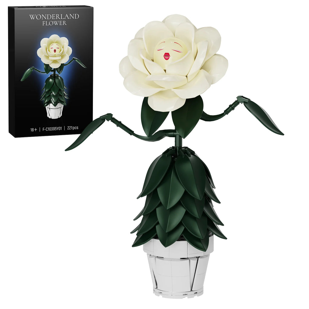 Wonderland Flower Building Blocks Sets/ White Rose/ Artificial Model/ Home/ Room Decoration/ Office/ Desktop Ornament Gifts for Women/ Girls