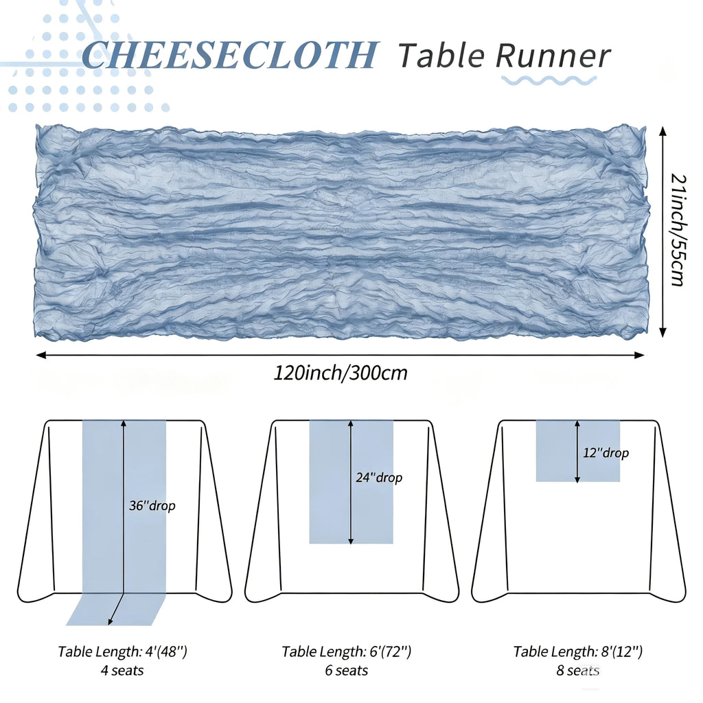 10 Pack  Polyester Cheesecloth Table Runner 21×120 Inch,  Boho Sheer Gauze Fabric Table Runner, Rustic Table Centerpiece for Romantic Wedding, Baby Shower and Party Decoration