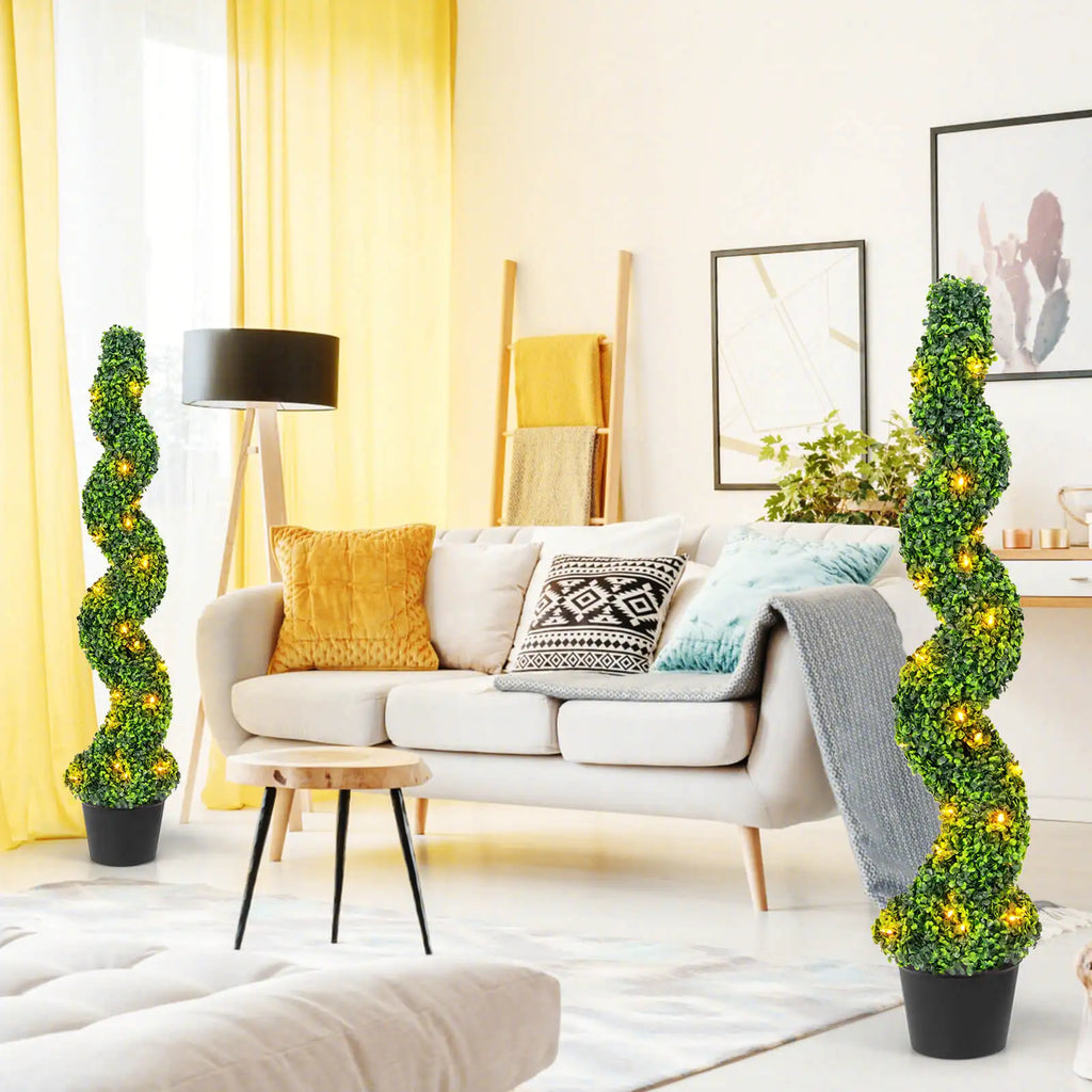 2 Pack 4FT Artificial Spiral Boxwood Topiary Tree Indoor Outdoor Decor