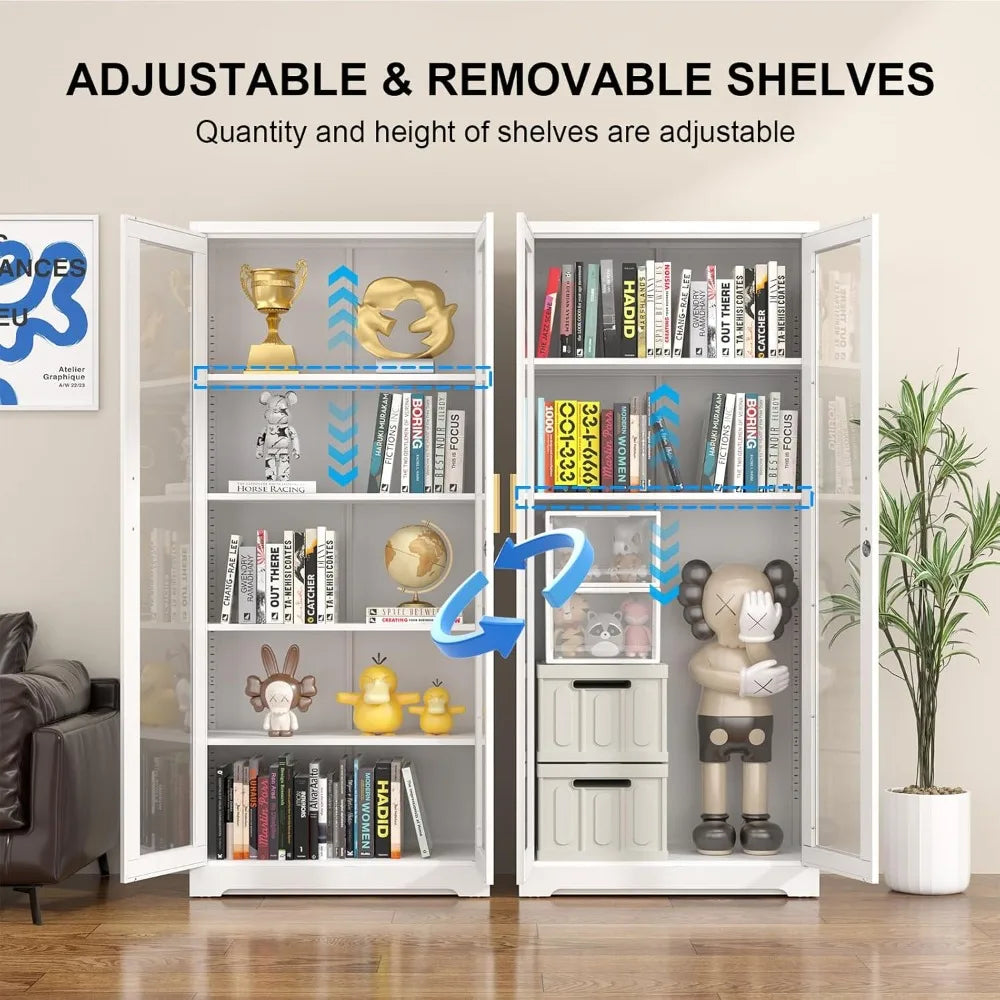 One 71" Display/Curio Cabinet with Glass Doors, with Lock, Metal Glass Display Case for Collectibles