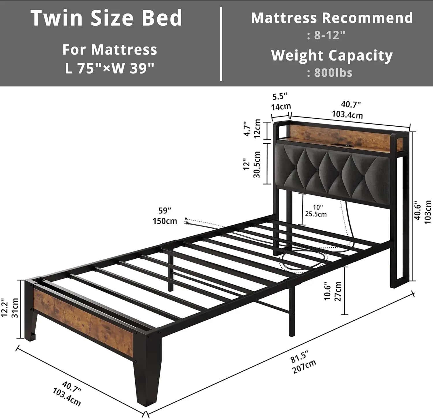 ANCTOR Twin-XL/Full/Queen/King Bed Frames, Storage Headboard with Outlets, No Noise, No Box Springs Needed