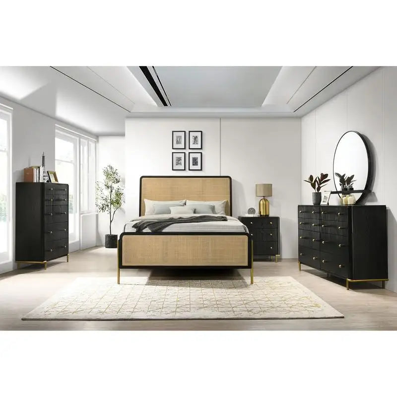 5-Piece Eastern King Bedroom Set in Black and Natural Finish