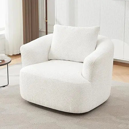 Contemporary 360-Degree Chenille Swivel Chair with Pillow and Armrest