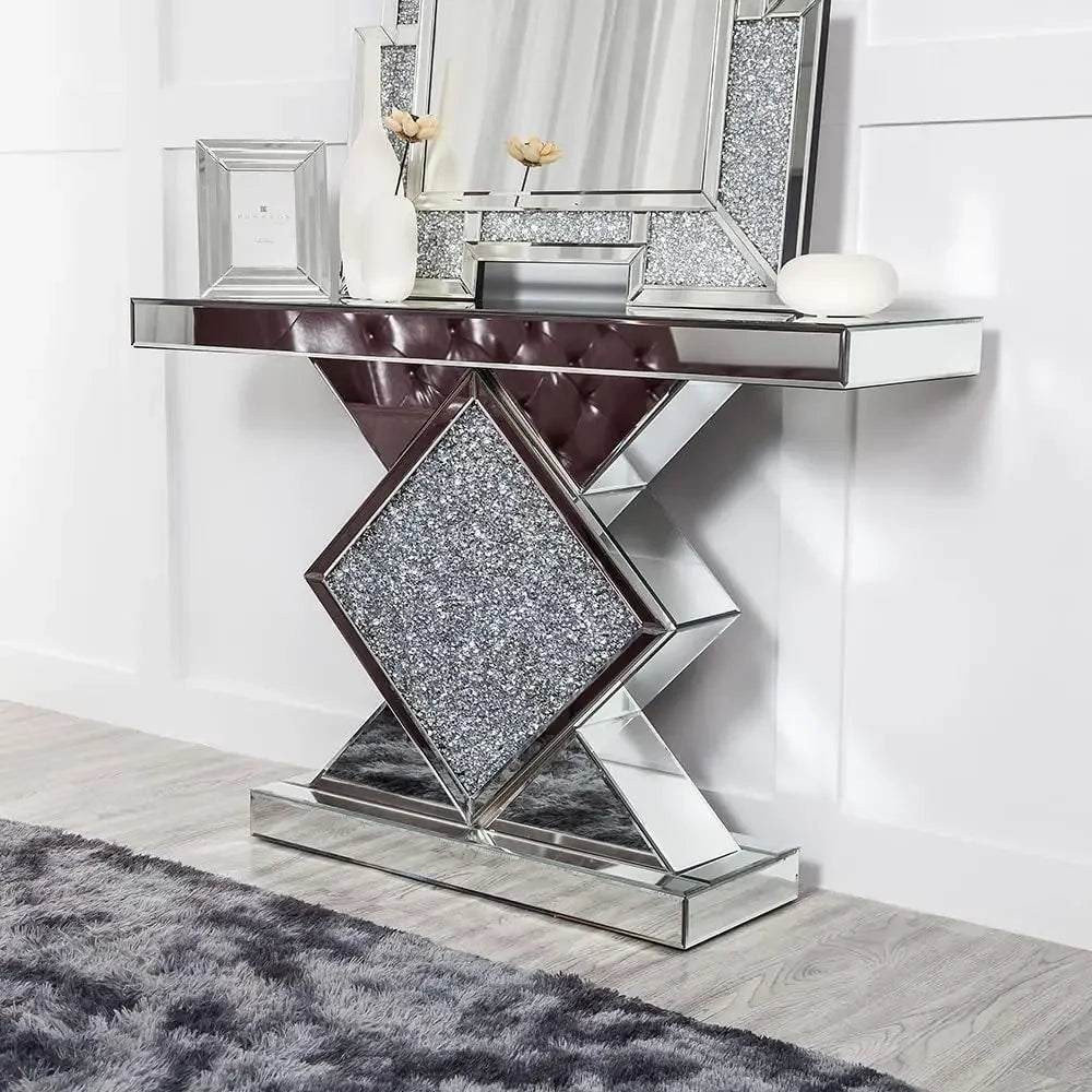 47.2'' Console Table Mirrored  with Diamond Shaped Long Accent Narrow Table/ Sofa Table Foyer Table