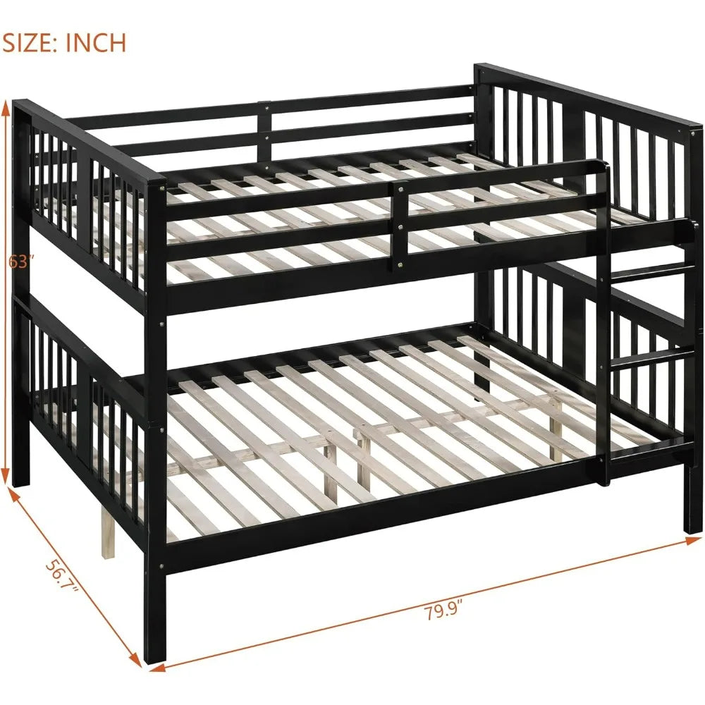 Convertible Bunk Bed, Full Size, Solid Pine Wood, Safety Rails and Headboards Included
