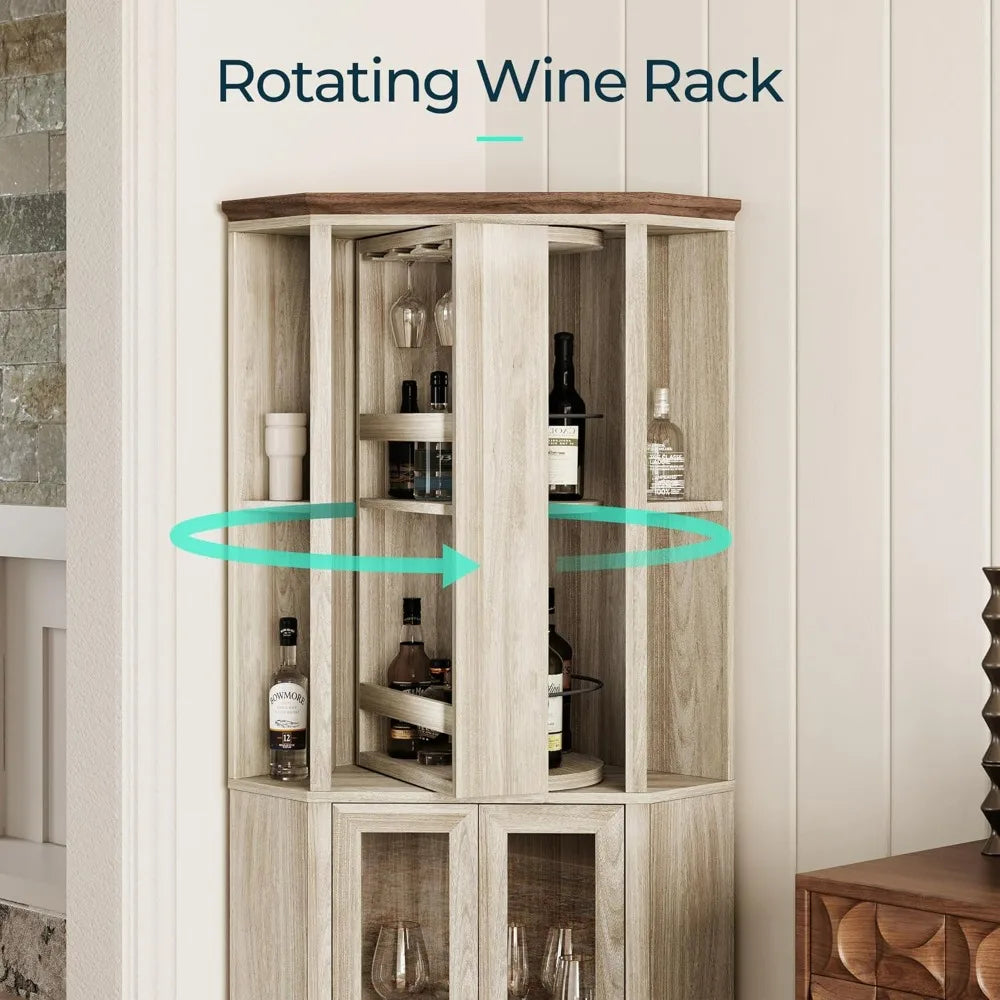 Tall Farmhouse-Style Wine Cabinet with Swiveling Liquor Shelves and Adjustable Barn Door Bar Storage